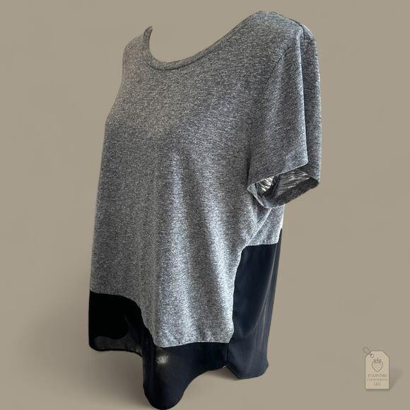 Express Gray Black Colorblock Sheer Hem Short Sleeve Top Women’s Size L - Picture 4 of 8